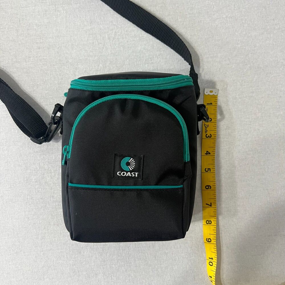 COAST Camera Bag Black Teal Padded Shoulder Case Zipper Pockets Adjustable Strap